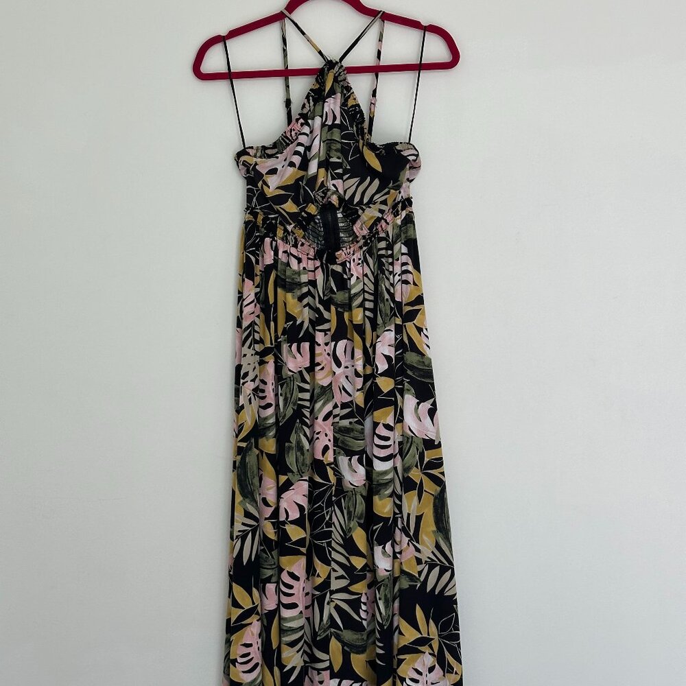Fabrik Black Halter Floral Dress with Cutout